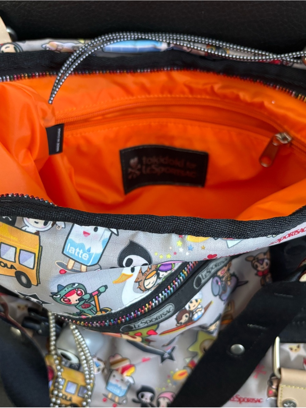LeSportsac Tokidoki Printed Shoulder Bag with Bright Orange Interior - Picture 2 of 7